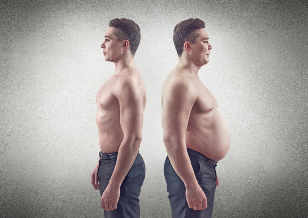 Comparación entre hombre con grasa abdominal y sin grasa abdominal.