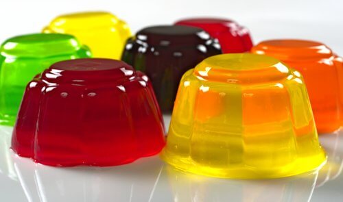 Gelatin with dyes.