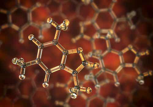 Molécula de la cafeína en 3D.