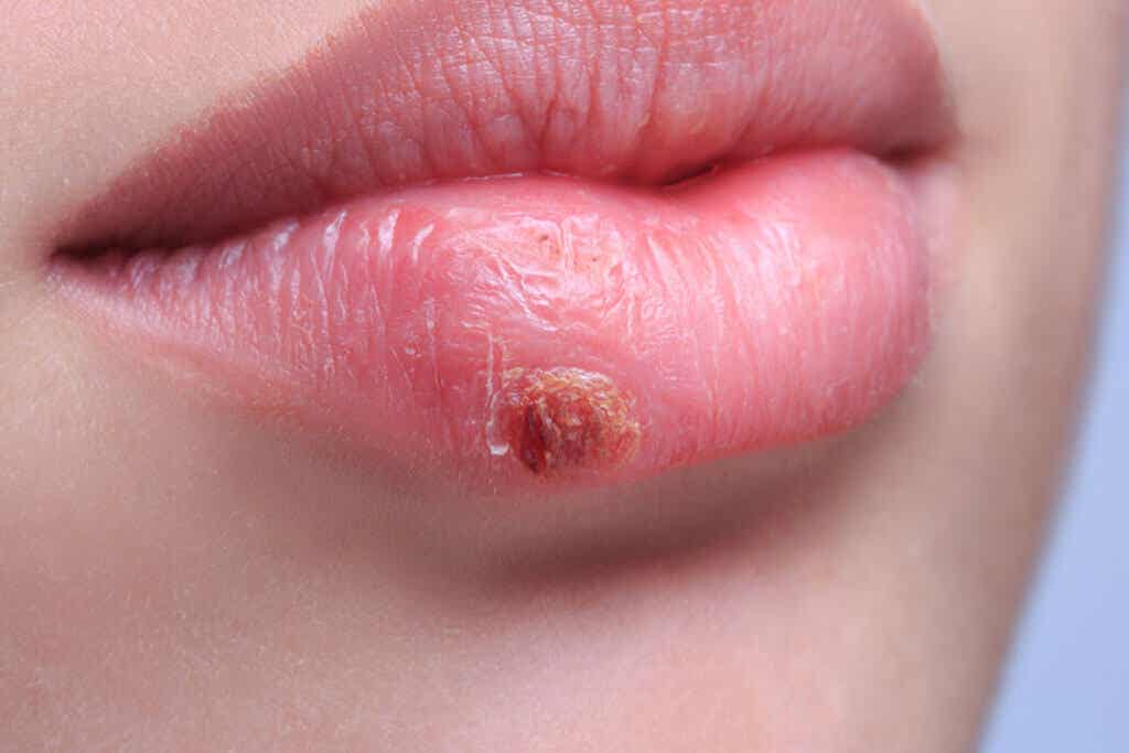 Pickel oder Fieberbläschen? Mund mit Herpes-Läsion