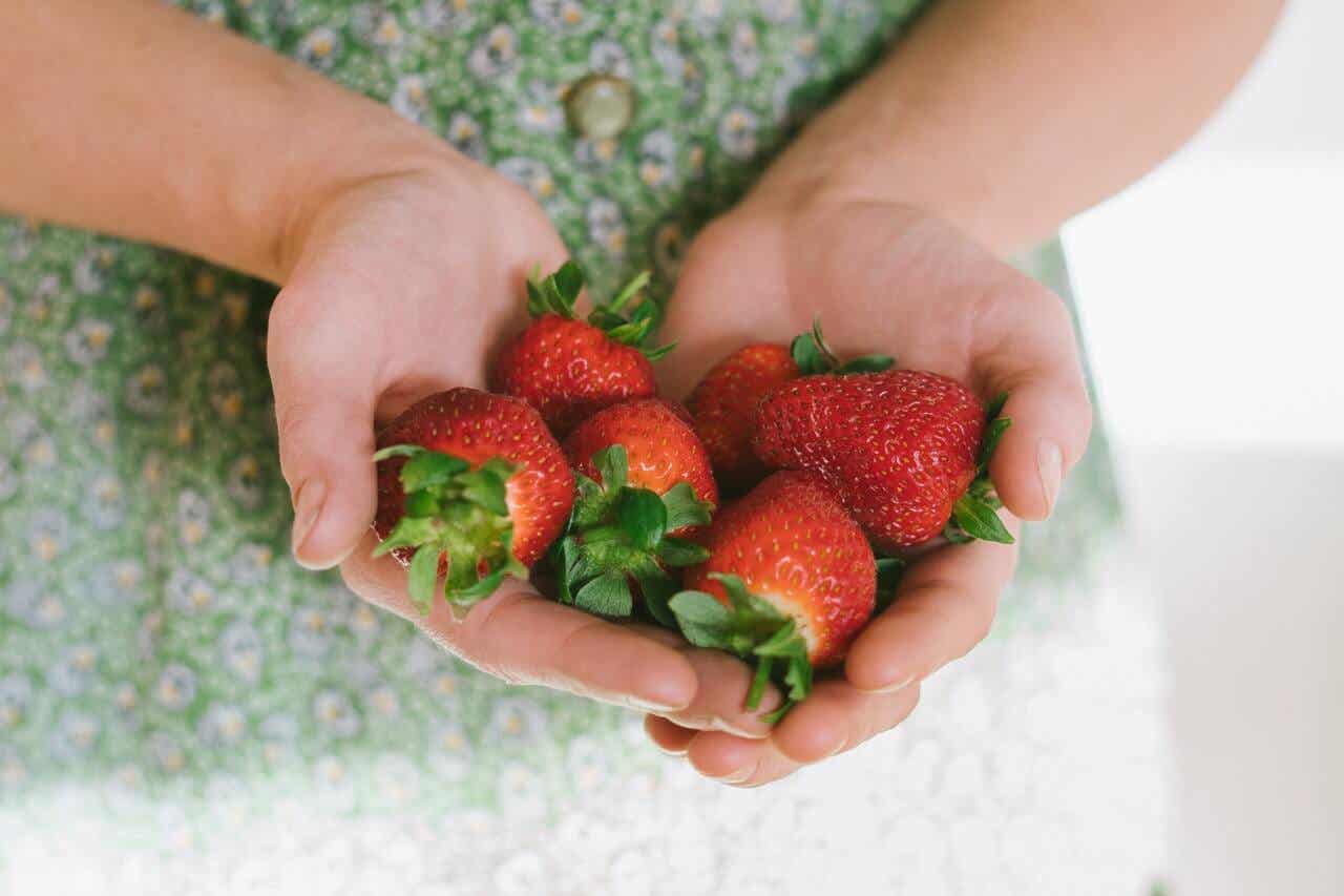 Fresas en las manos.