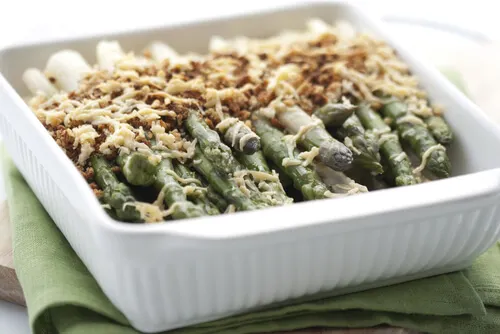 gratinado de espárragos y patatas