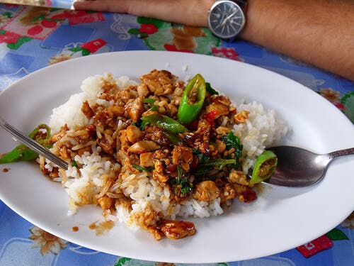 arroz frito con pollo.