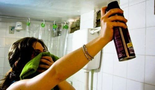 Mujer rociando insecticida