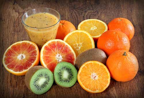 Vitamin C in citrus fruits.
