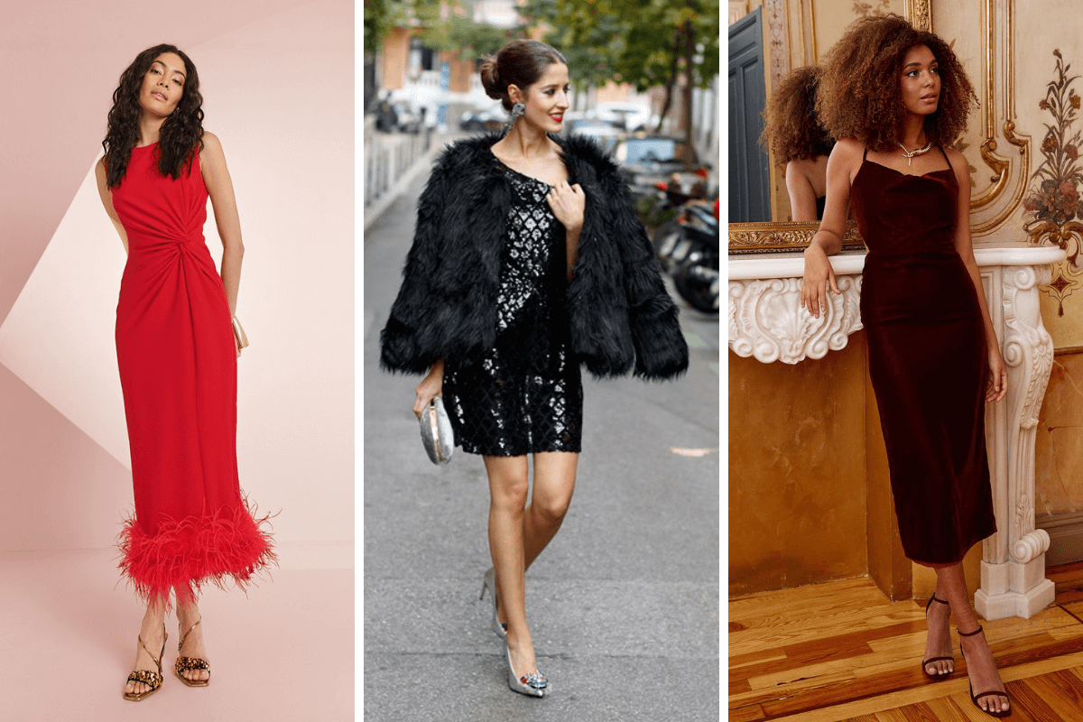 Tres ideas de vestidos para una cena navideña.