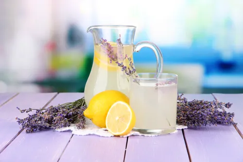 Limonada de lavanda con la planta