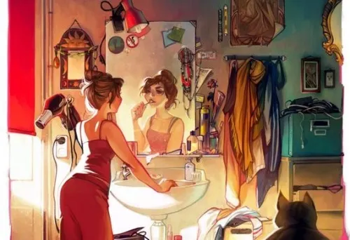 mujer arreglándose feliz por no tener que demostrar nada