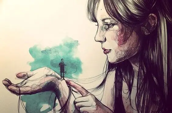 mujer-con-hombre-diminuto-en-la-mano representando el nunca es tarde para algo mejor