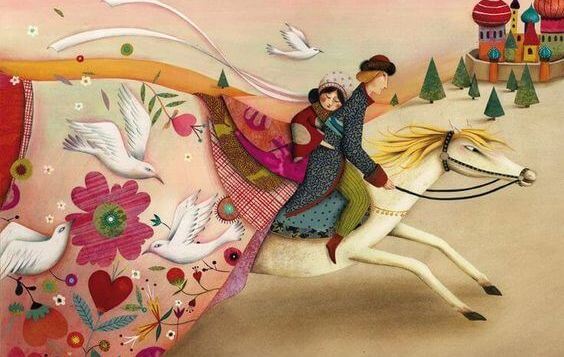 Cuadro de pareja a caballo