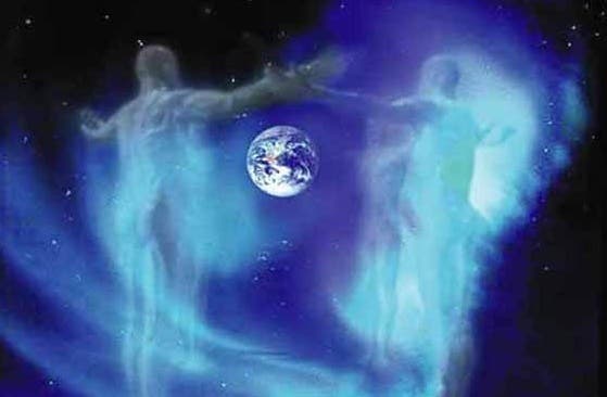 Dos espíritus rodeando el planeta tierra