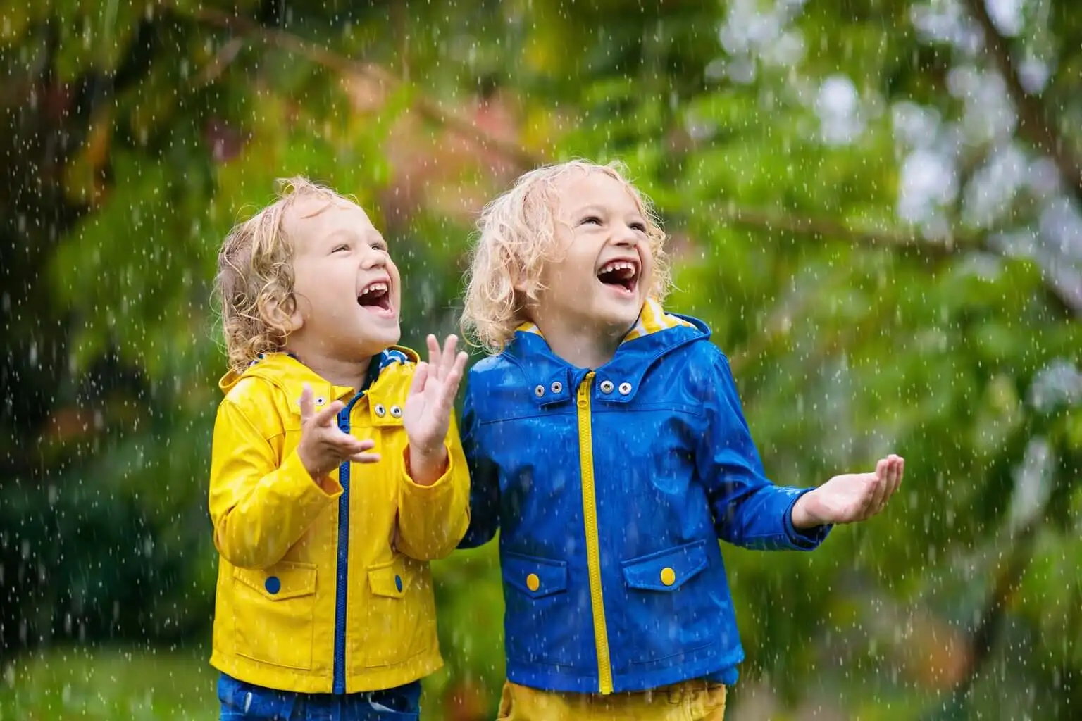 Primos bajo la lluvia.
