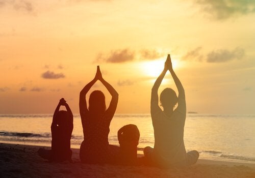 A family meditating together.