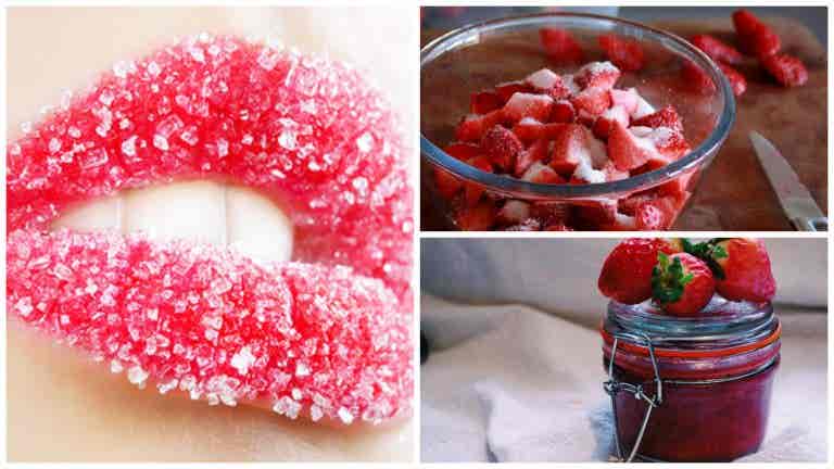 Exfoliante de fresa y azúcar para unos labios más saludables