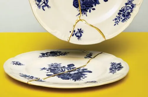 Broken ceramic plates.