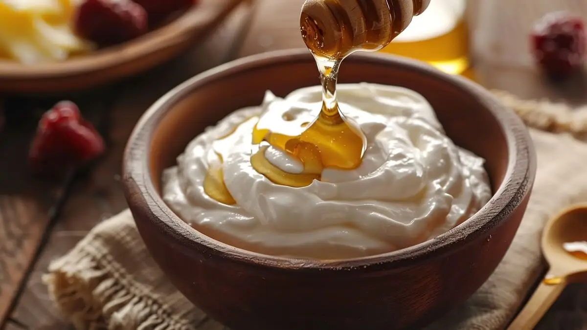 Mezcla para mascarilla de yogur y miel.