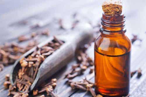 A bottle of clove essential oil.