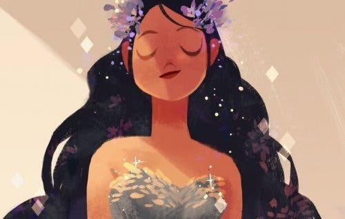 Mujer feliz con los ojos cerrados