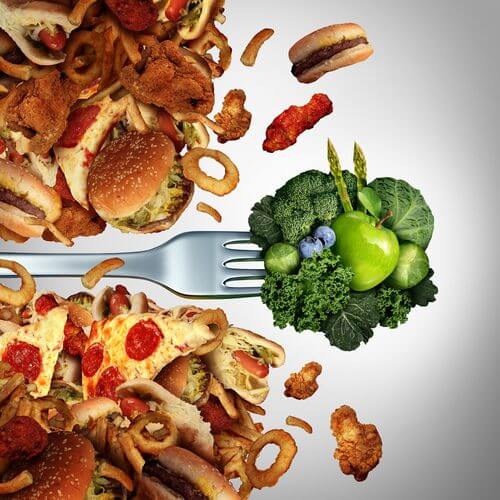 Alimentación saludable versus no saludable.