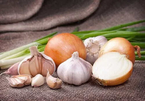 Cebolla y ajo para elaborar infusión contra la picazón de garganta