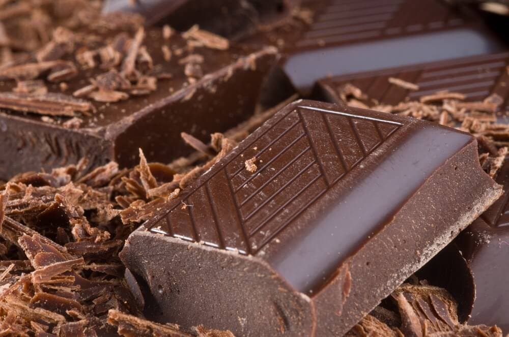 Slices of black bitter chocolate
