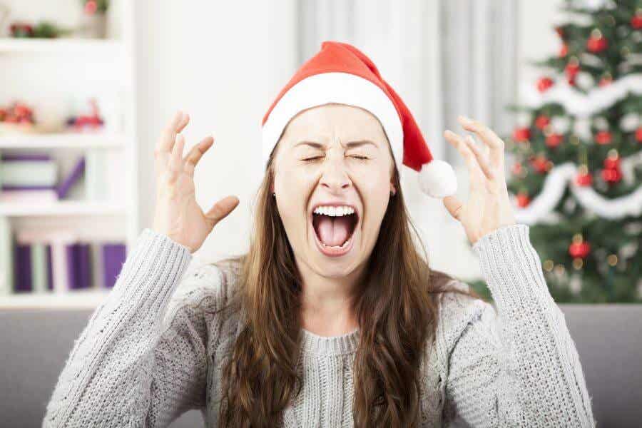 Mujer con estrés en Navidad