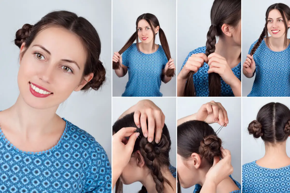 Rodetes altos con trenzas.
