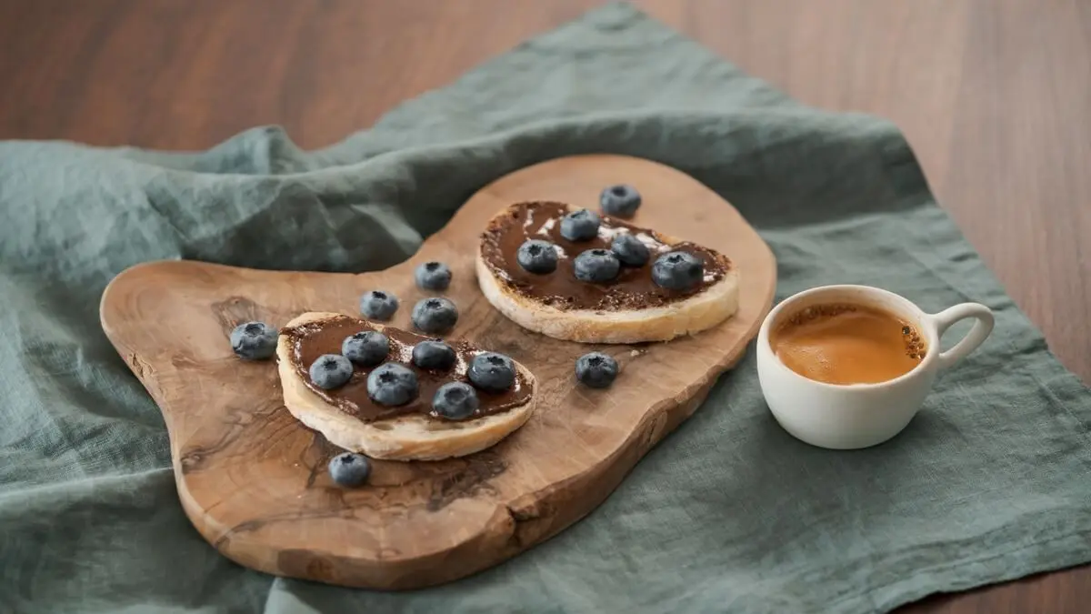 Desayuno con frutas: tostadas con arándanos.