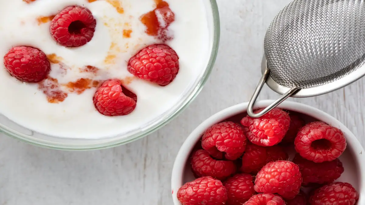 Yogur con frambuesa