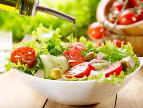 Mediterranean salad with olive oil.