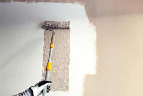 Pintar una casa con rodillo con relieve.