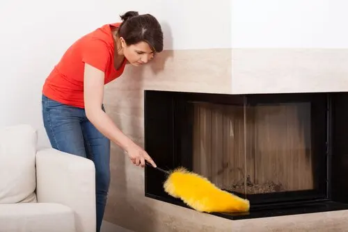 Mujer limpiando el polvo
