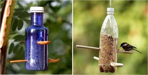 A partir de una botella de plástico podemos crear un comedero para pájaros.