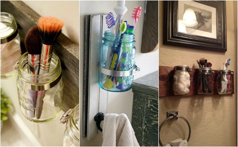 Portacepillos con frascos de vidrio para decorar un baño