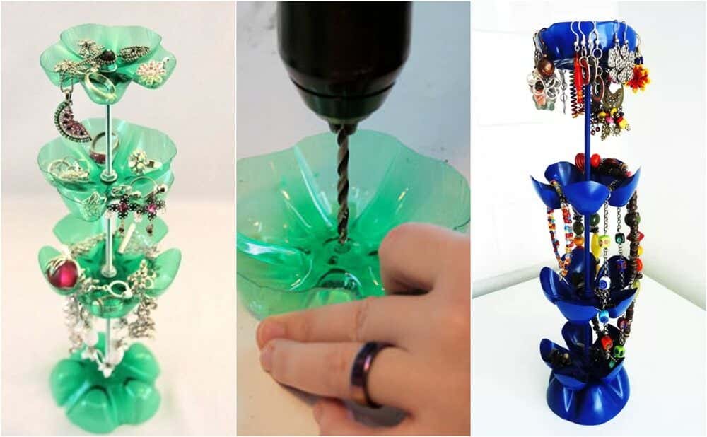 Las botellas plásticas también pueden usarse para hacer joyeros artesanales.