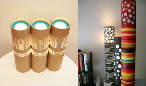 Lámpara con tubos de papel higiénico