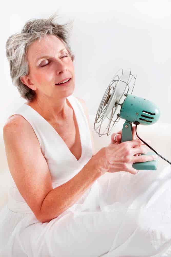 Mujer con un ventilador.