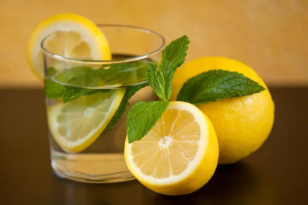 Vaso con agua de limón.