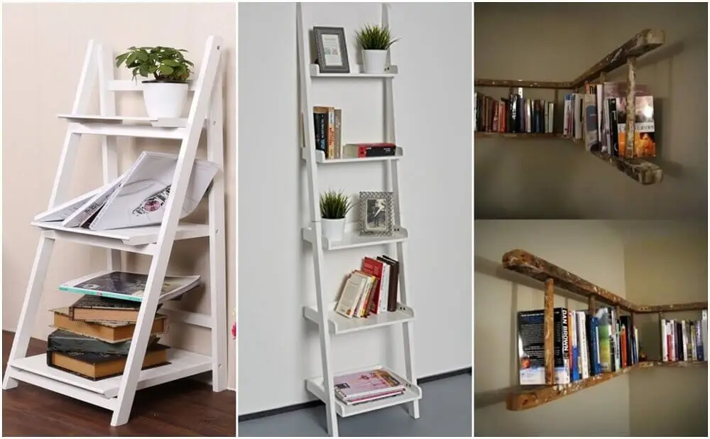 Estantería hecha con escaleras.