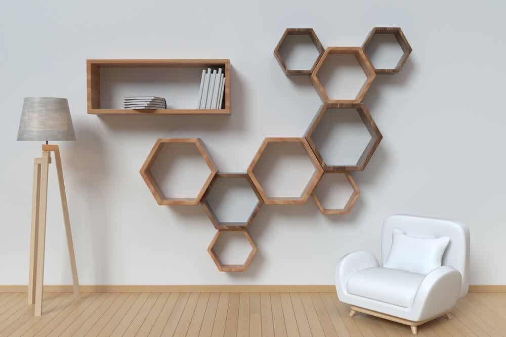 11 Ideias Para Decorar Os Cantos Da Sua Casa 3 Prateleira em formato hexagonal.