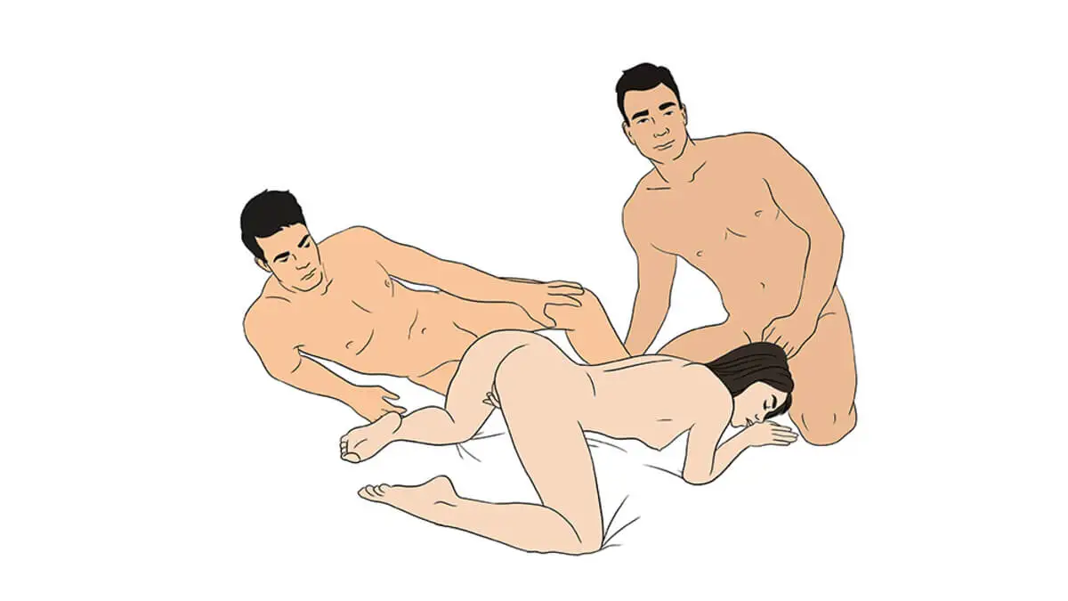 Trío con masturbación.