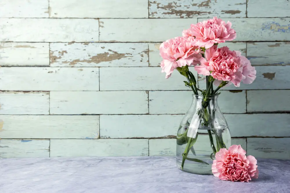 Florero de cristal con flores rosas