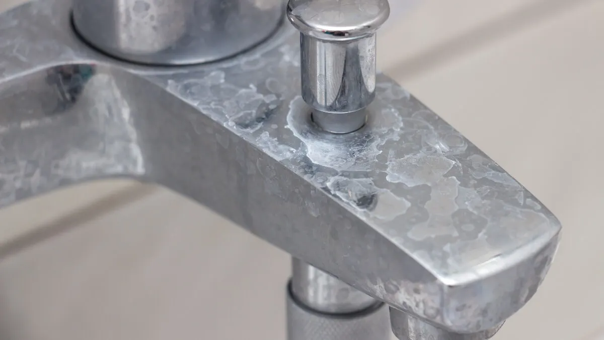 Grifo de lavabo con manchas de sal