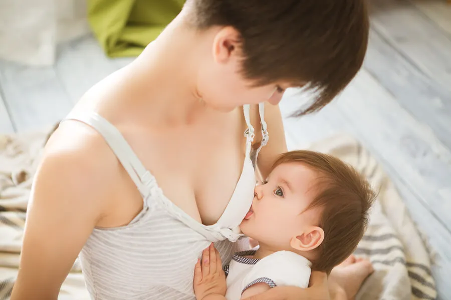 A woman breastfeeding.