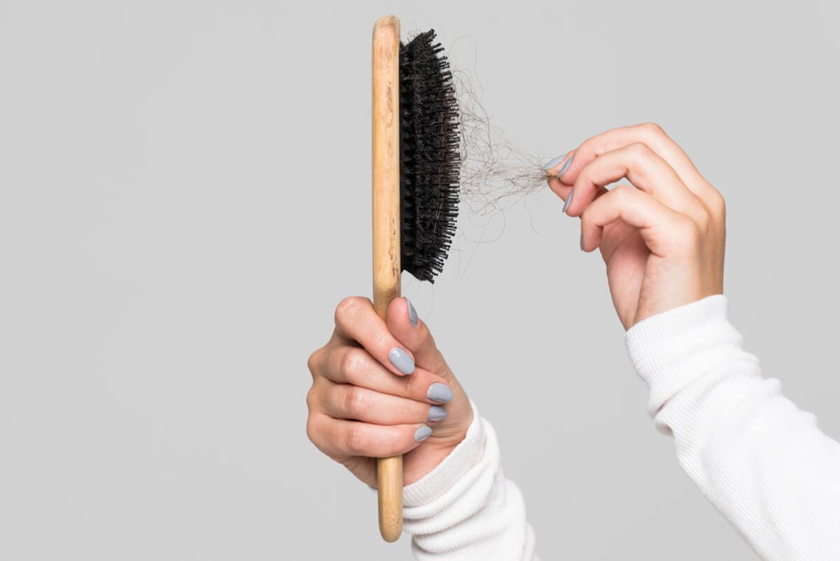 Pelo en el cepillo de cabellos.