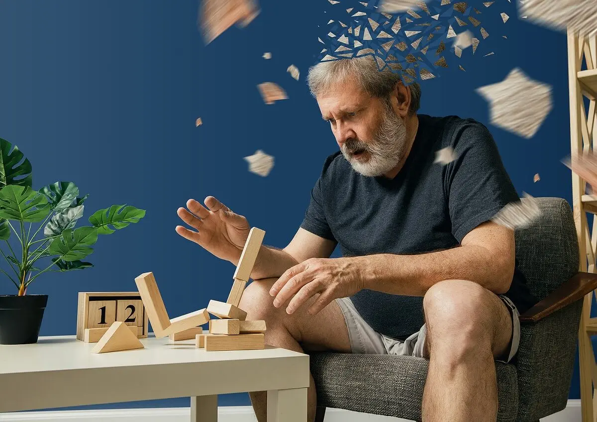 Mężczyzna skupiony na grze sprawnościowej