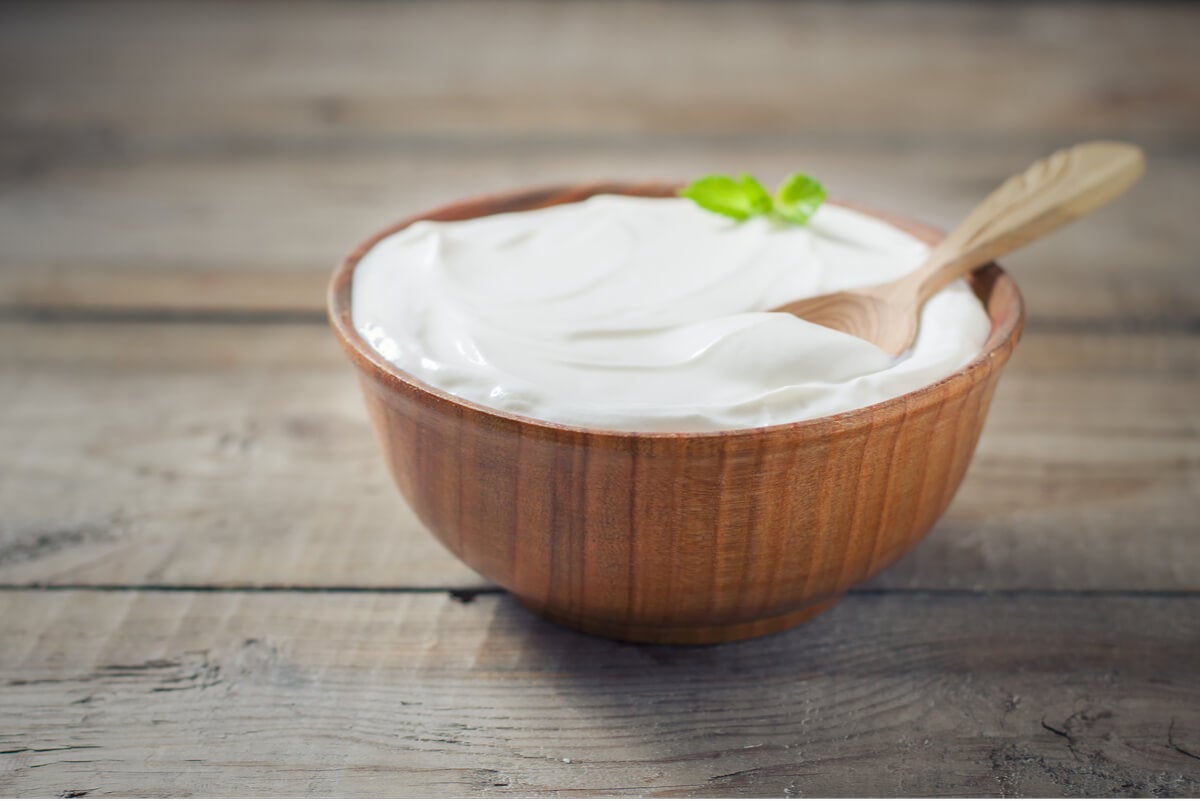 Yogur griego para batidos de proteínas que aumenten la masa muscular.