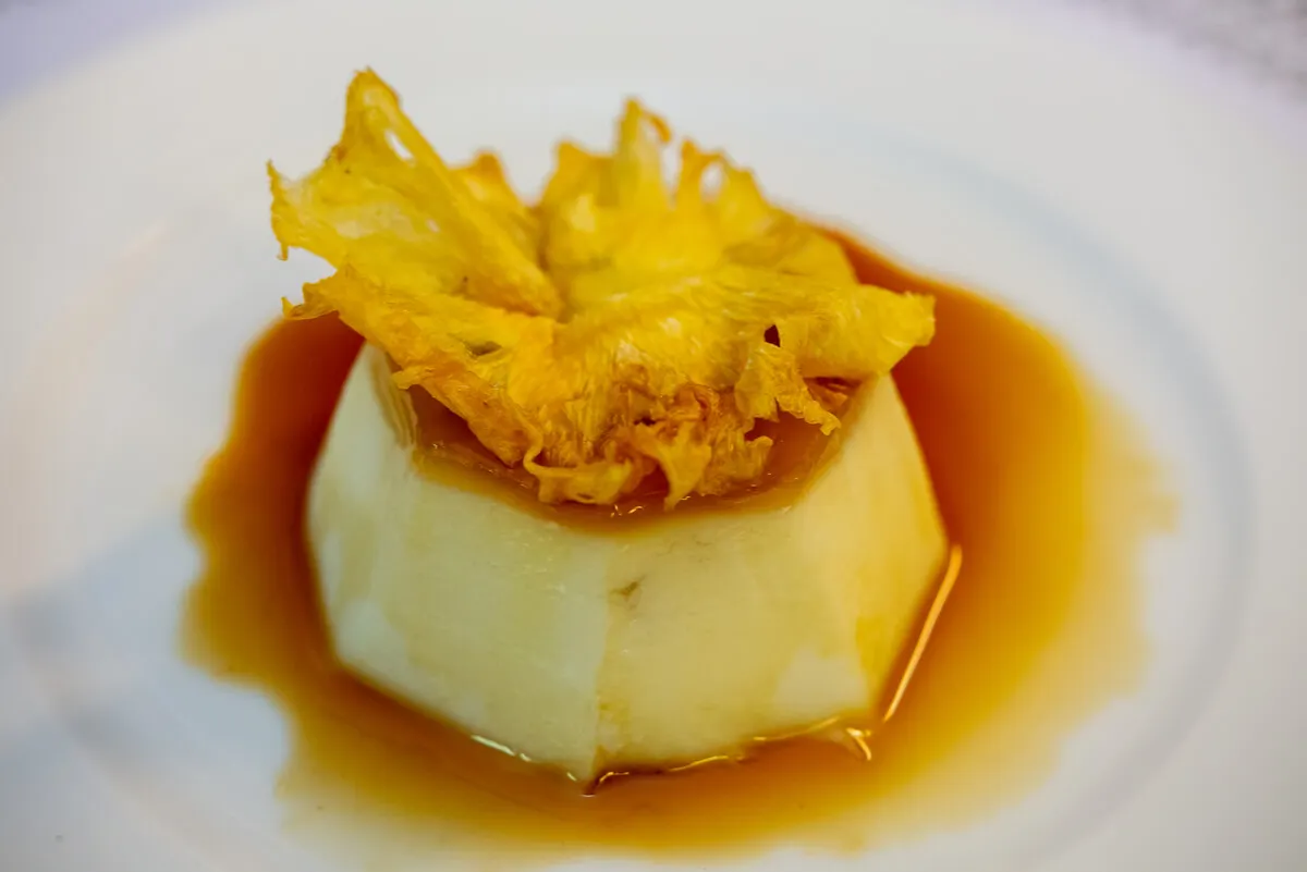 Creme caramel with pineapple.