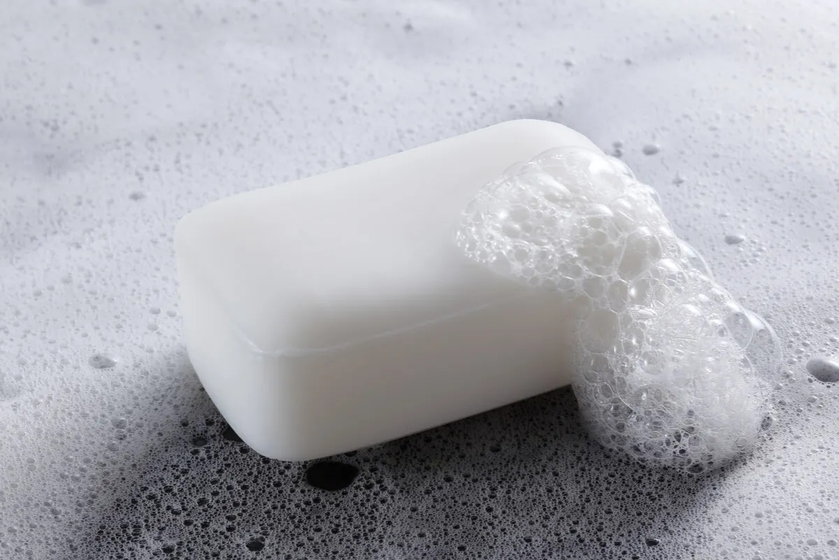 Sapone con acqua per pulire le borse in pelle.