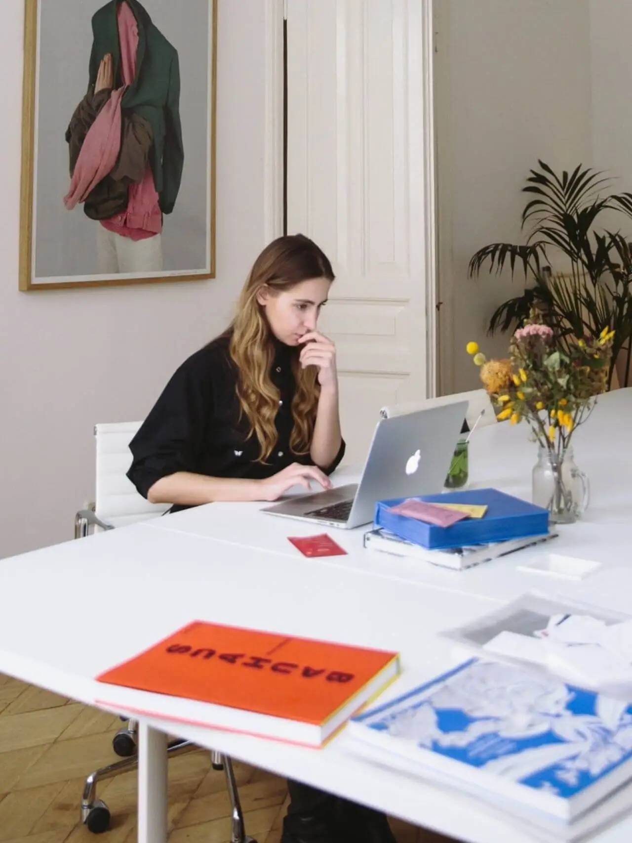 Femme en télétravail.